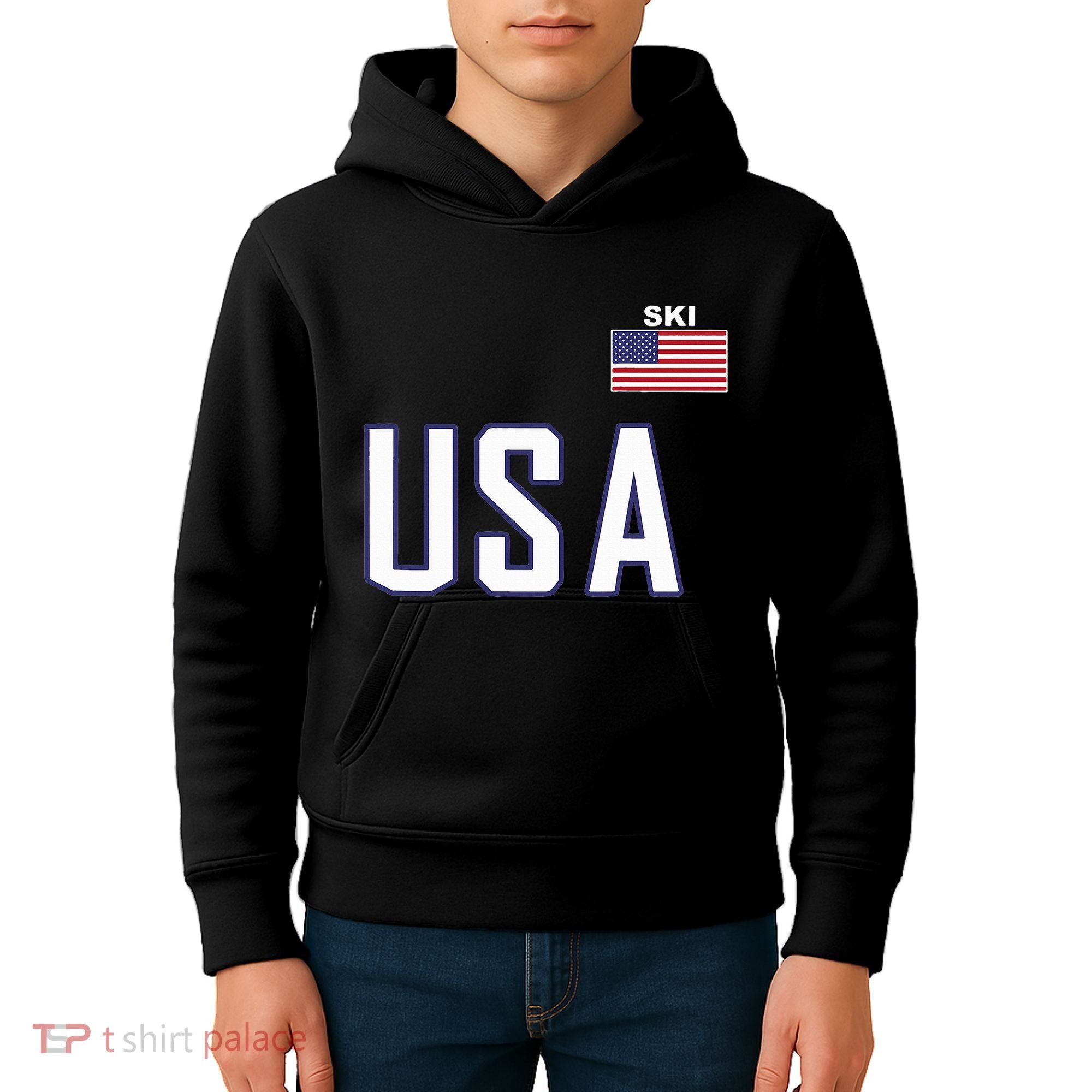 Usa Flag Skiing Team Cool Ski Equipment For Skier Kids Hoodie