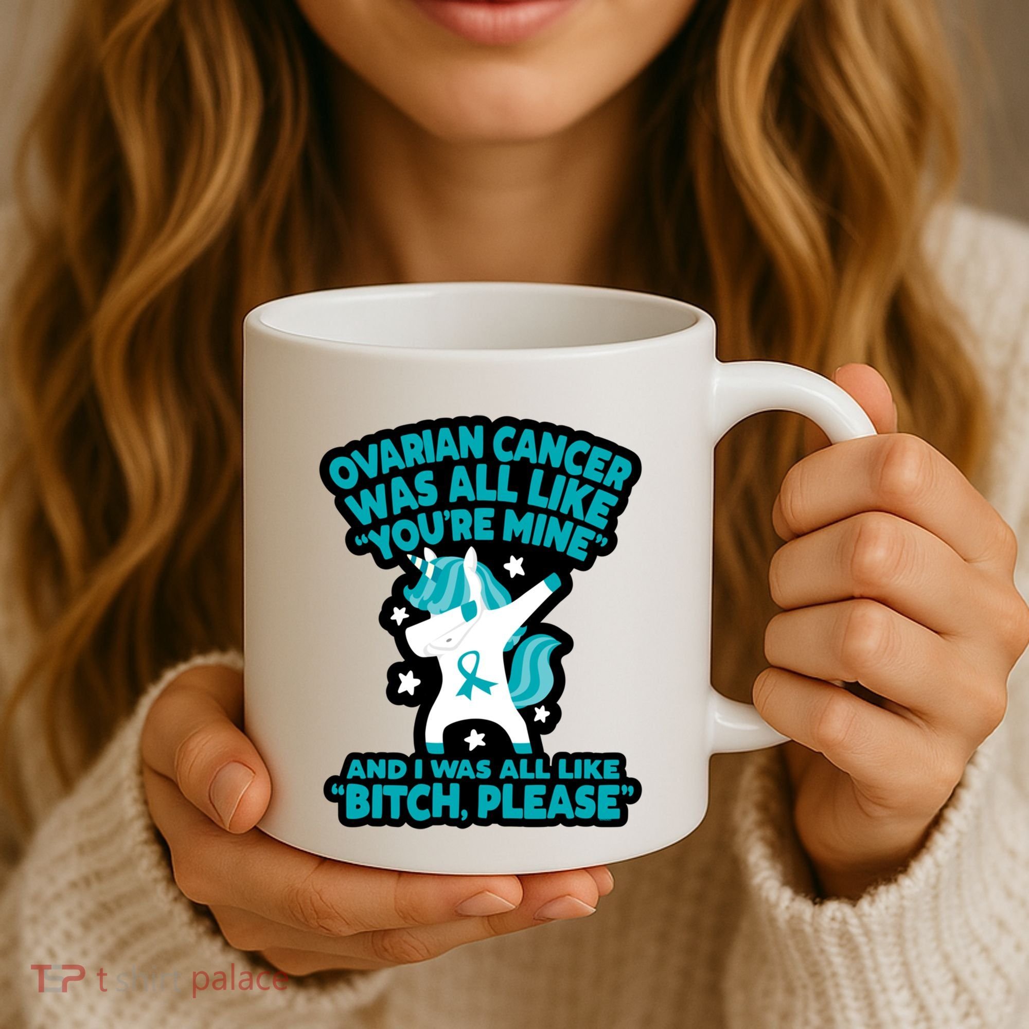 Unicorn Fighter Suvivor Fight Ovarian Cancer Awareness Coffee Mug