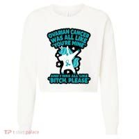 Unicorn Fighter Suvivor Fight Ovarian Cancer Awareness Cropped Pullover Crew thumb 0