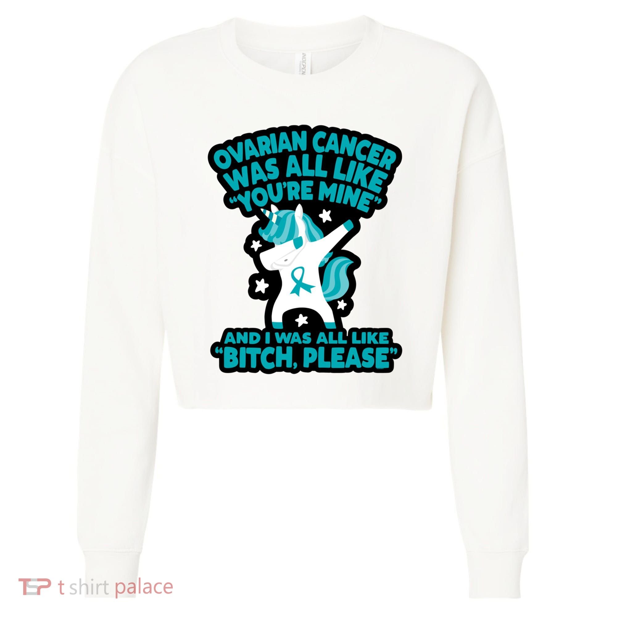Unicorn Fighter Suvivor Fight Ovarian Cancer Awareness Cropped Pullover Crew