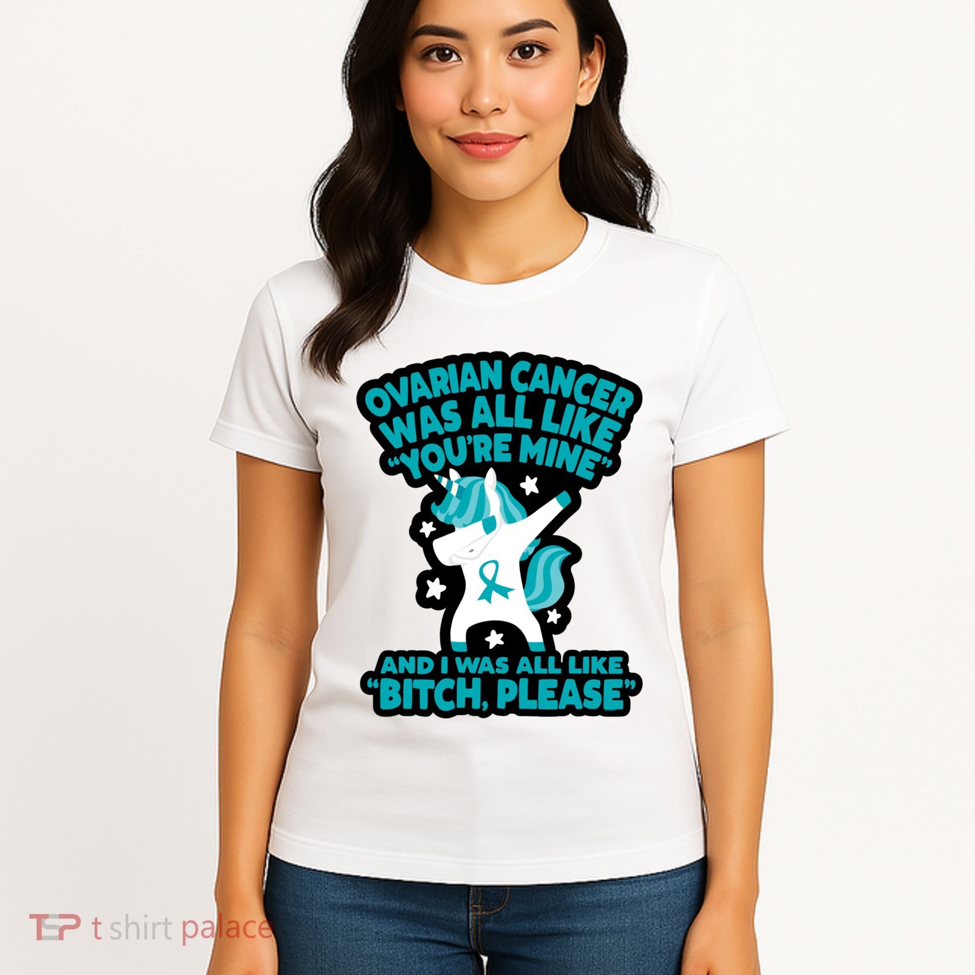 Unicorn Fighter Suvivor Fight Ovarian Cancer Awareness Women's T-Shirt