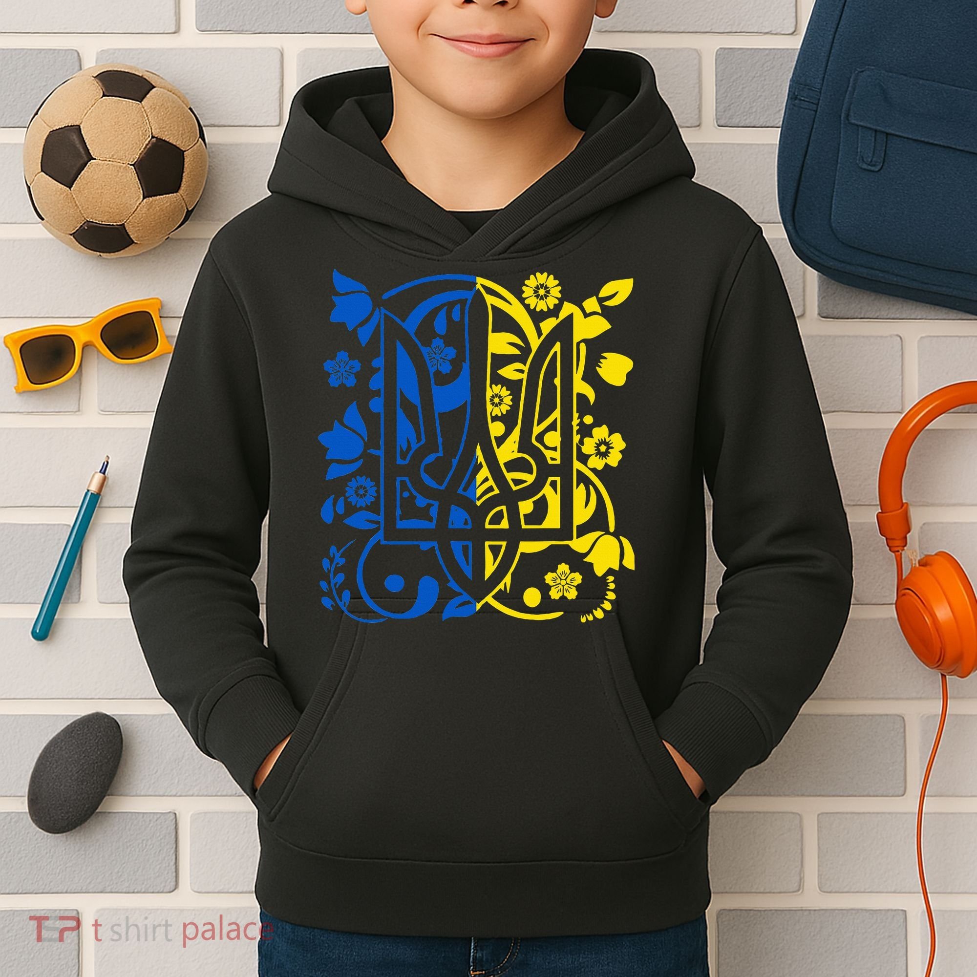 Ukraine Flag Symbol Flora Sunflower Ukrainian Pride Heart Kids Hoodie