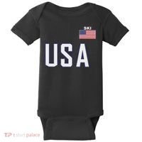 Usa Flag Skiing Team Cool Ski Equipment For Skier Men Women Baby Bodysuit thumb 0