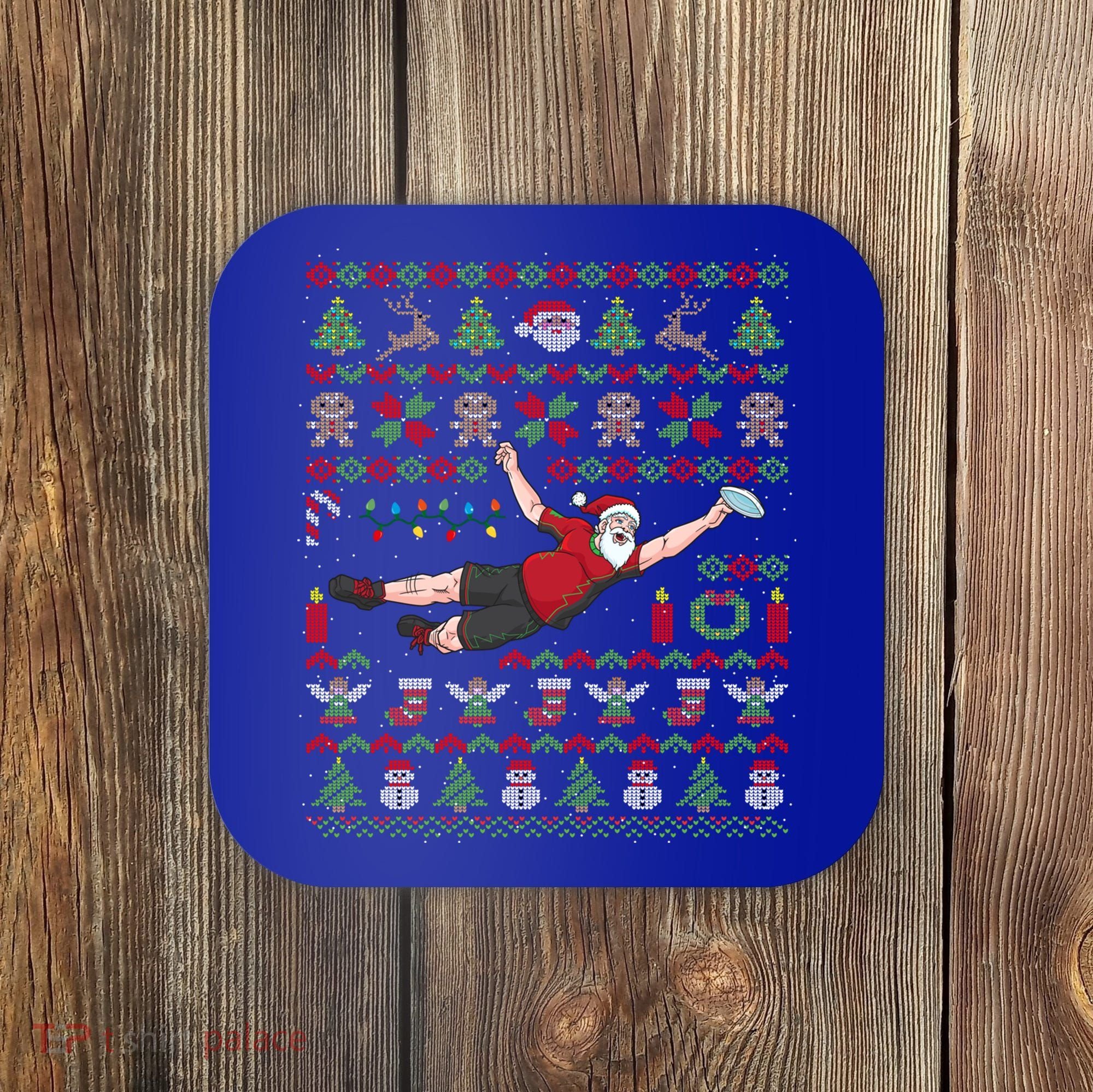 Ultimate Frisbee Santa Claus Sport Ugly Christmas Cute Gift Coaster