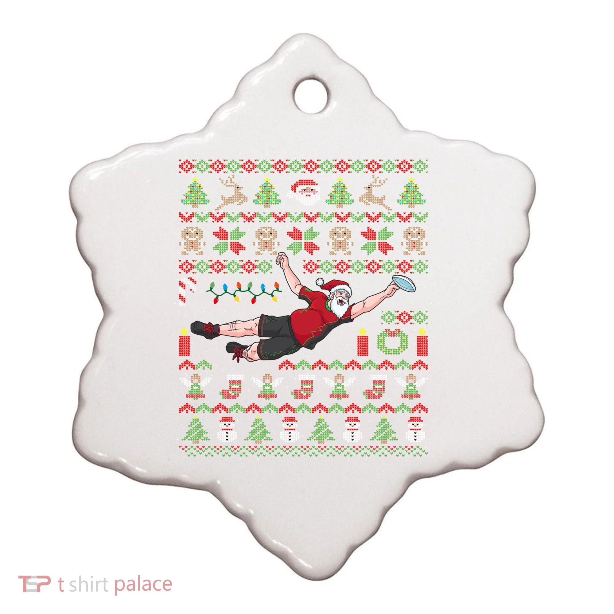 Ultimate Frisbee Santa Claus Sport Ugly Christmas Cute Gift Ceramic Ornament