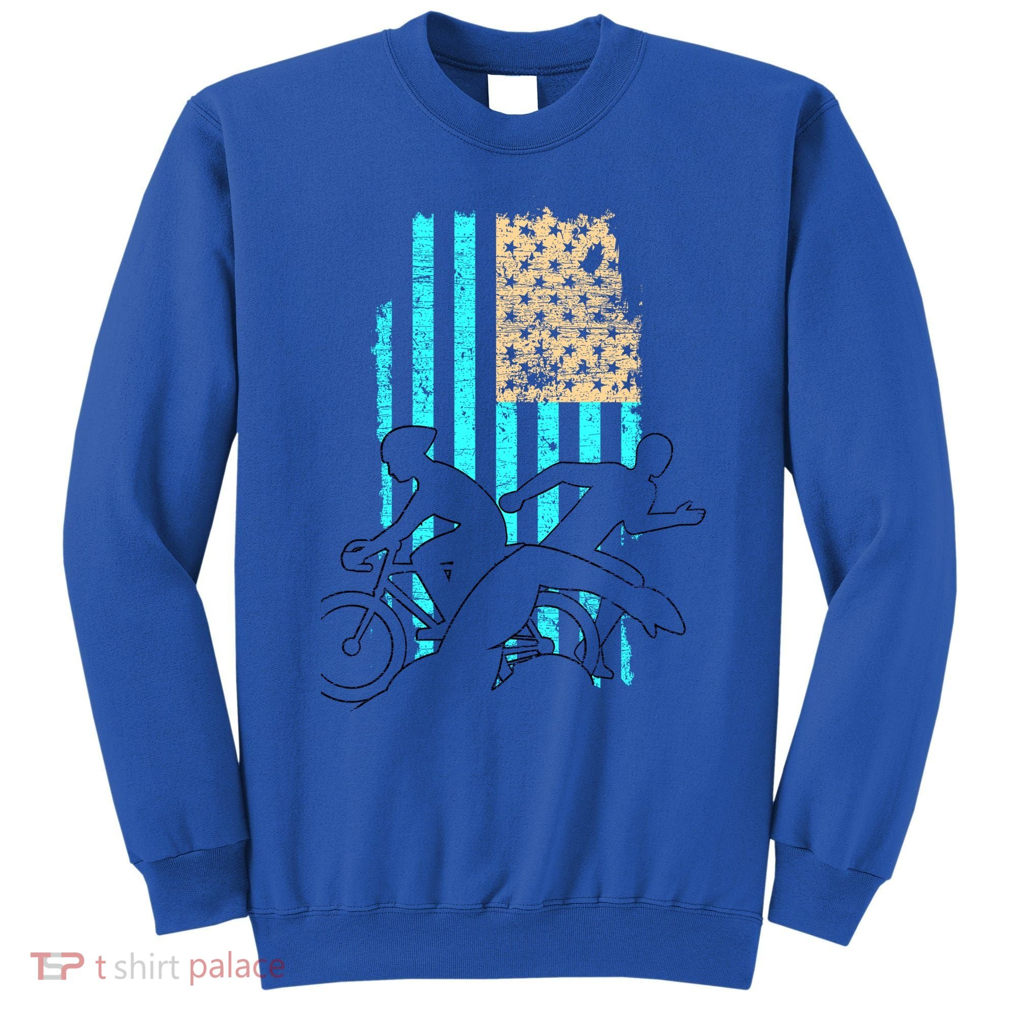 Usa Flag Triathlon Great Gift Swim Bike Run Sweatshirt