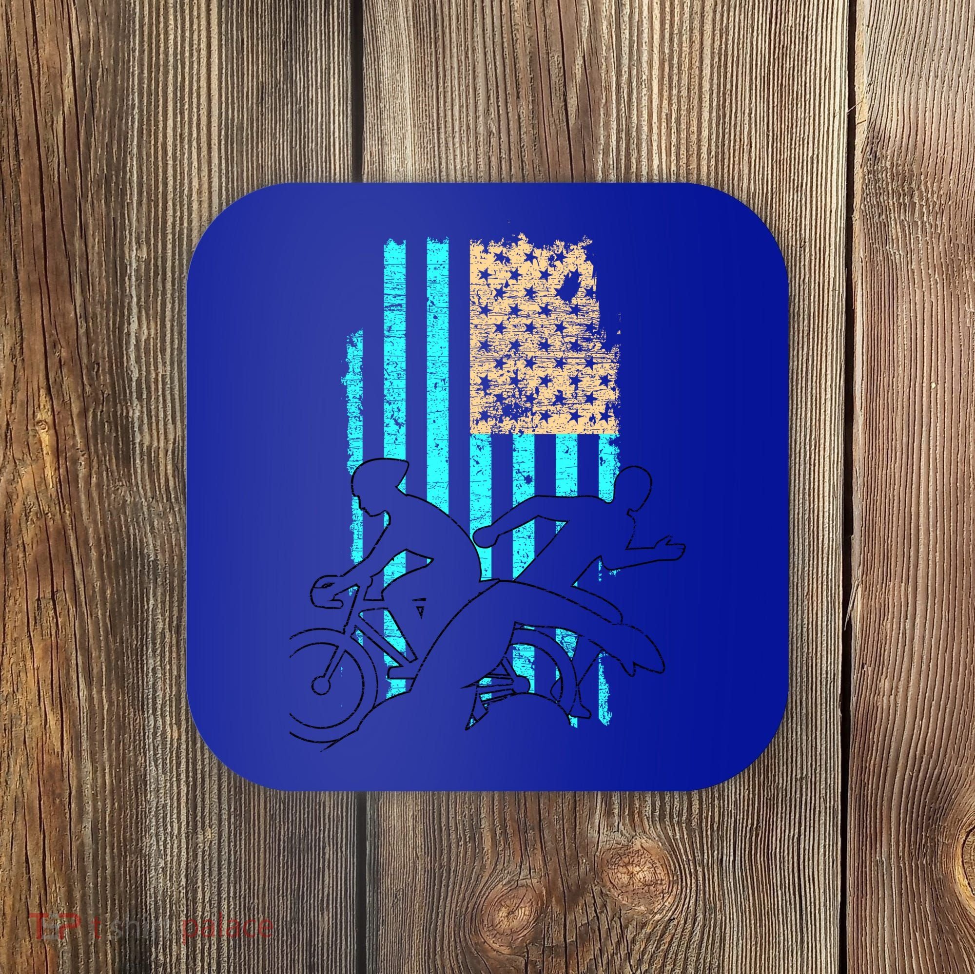 Usa Flag Triathlon Great Gift Swim Bike Run Coaster