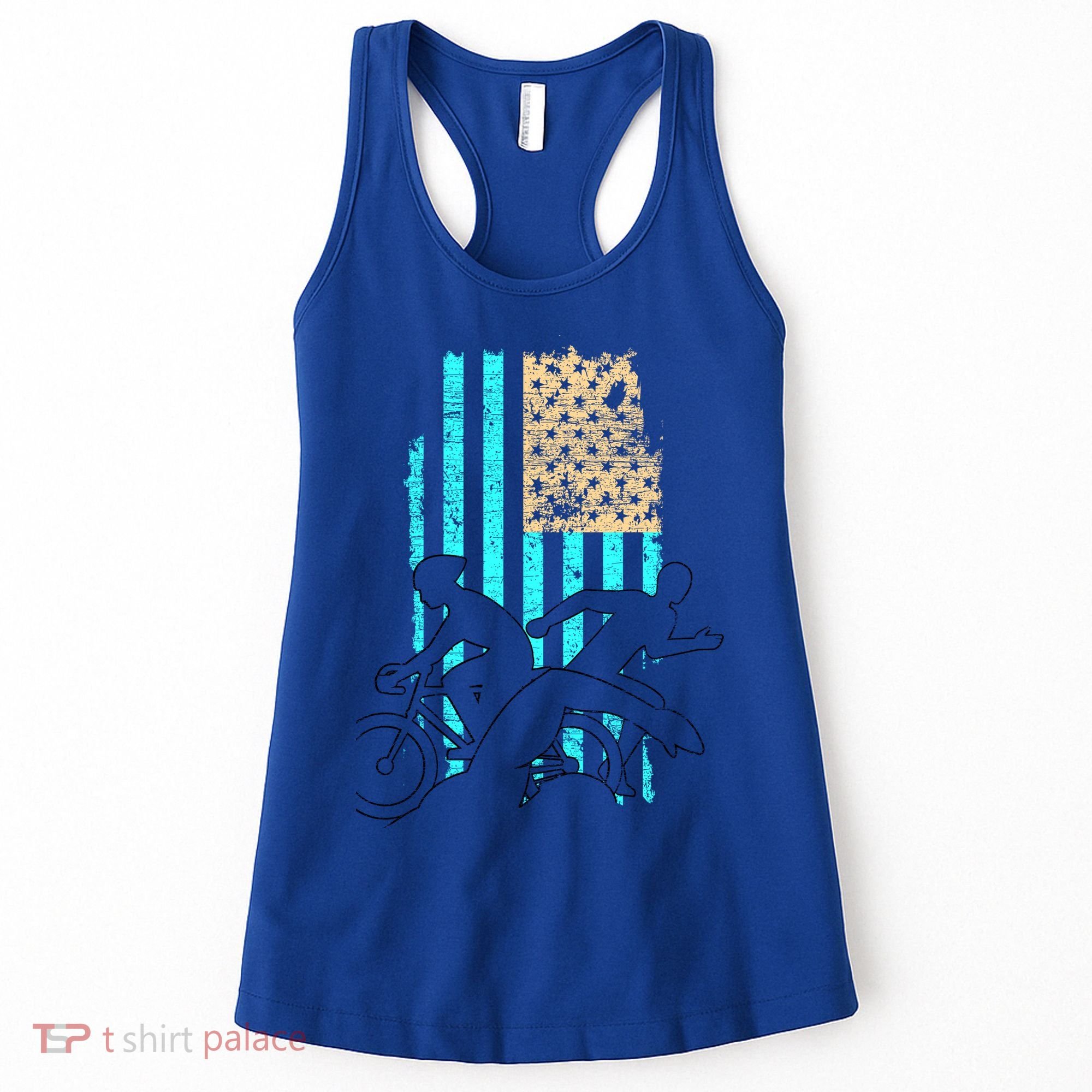 Usa Flag Triathlon Great Gift Swim Bike Run Women's Tank Top