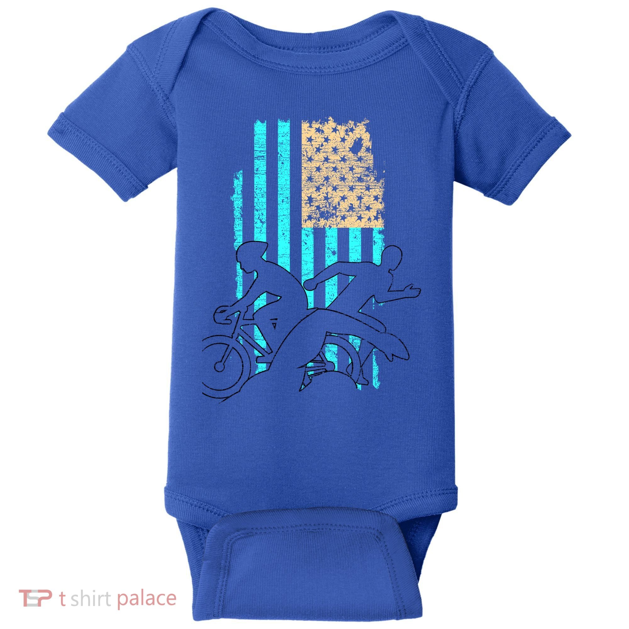 Usa Flag Triathlon Great Gift Swim Bike Run Baby Bodysuit