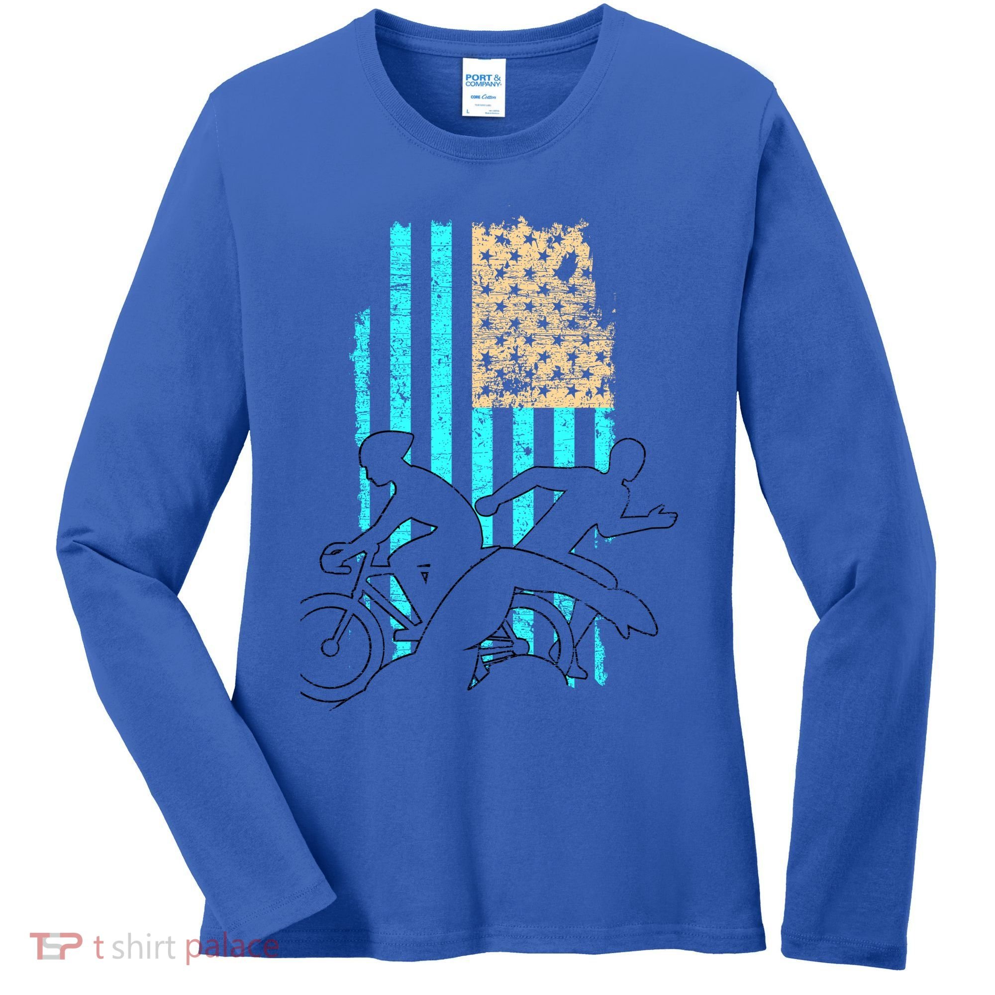 Usa Flag Triathlon Great Gift Swim Bike Run Women's Long Sleeve Shirt