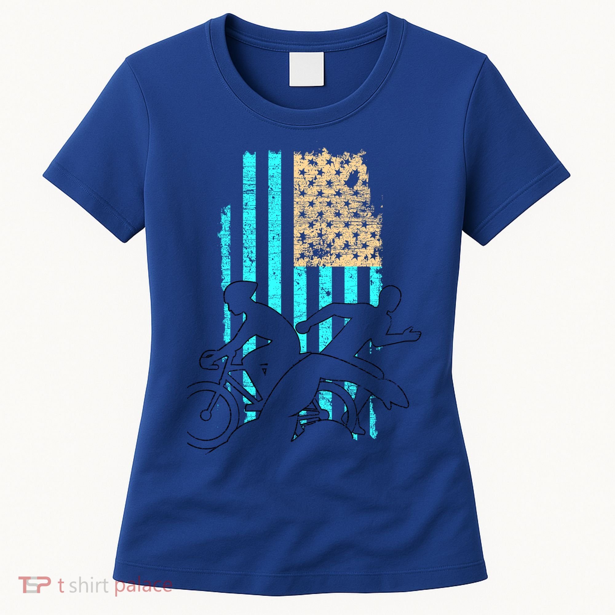 Usa Flag Triathlon Great Gift Swim Bike Run Women's T-Shirt
