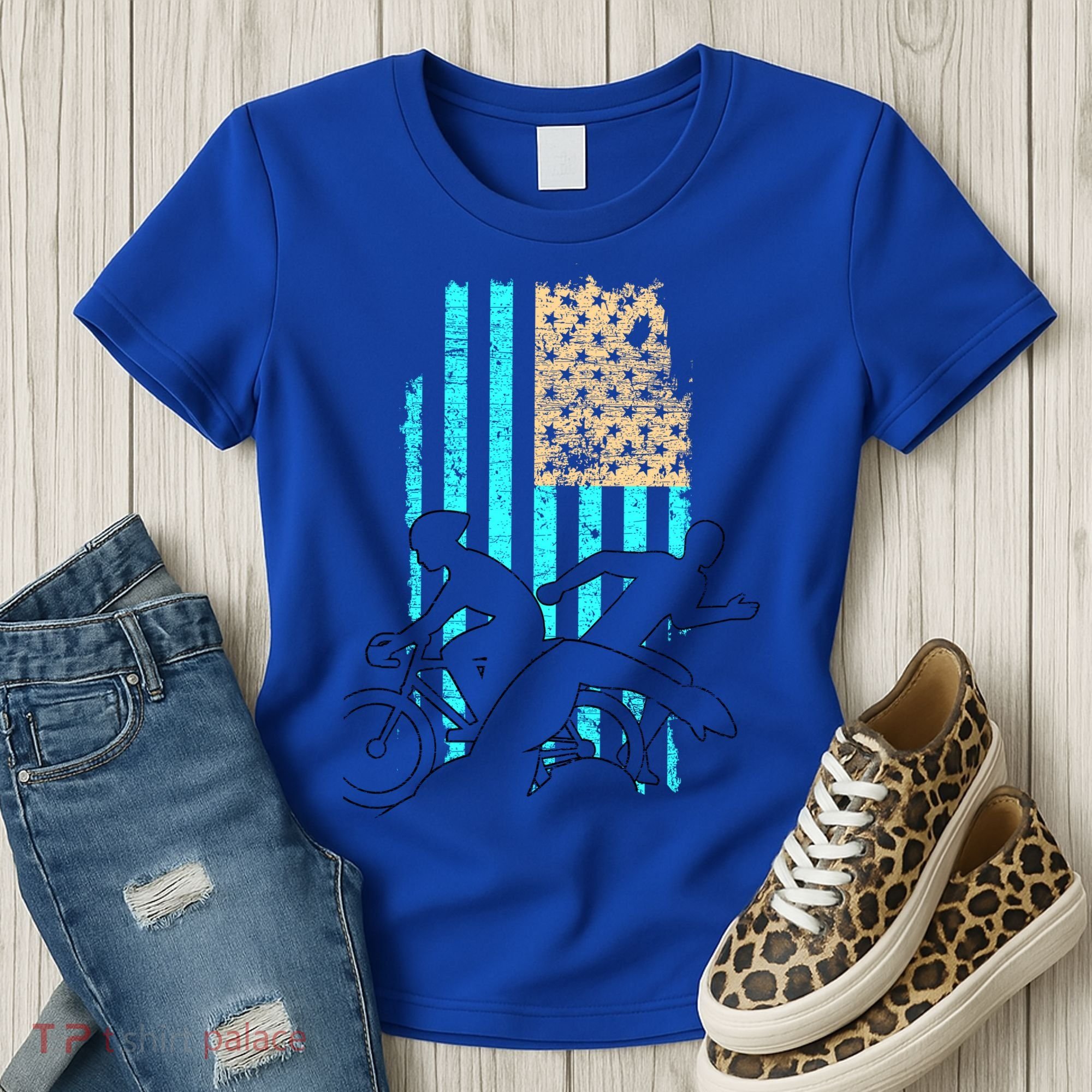 Usa Flag Triathlon Great Gift Swim Bike Run Women's T-Shirt