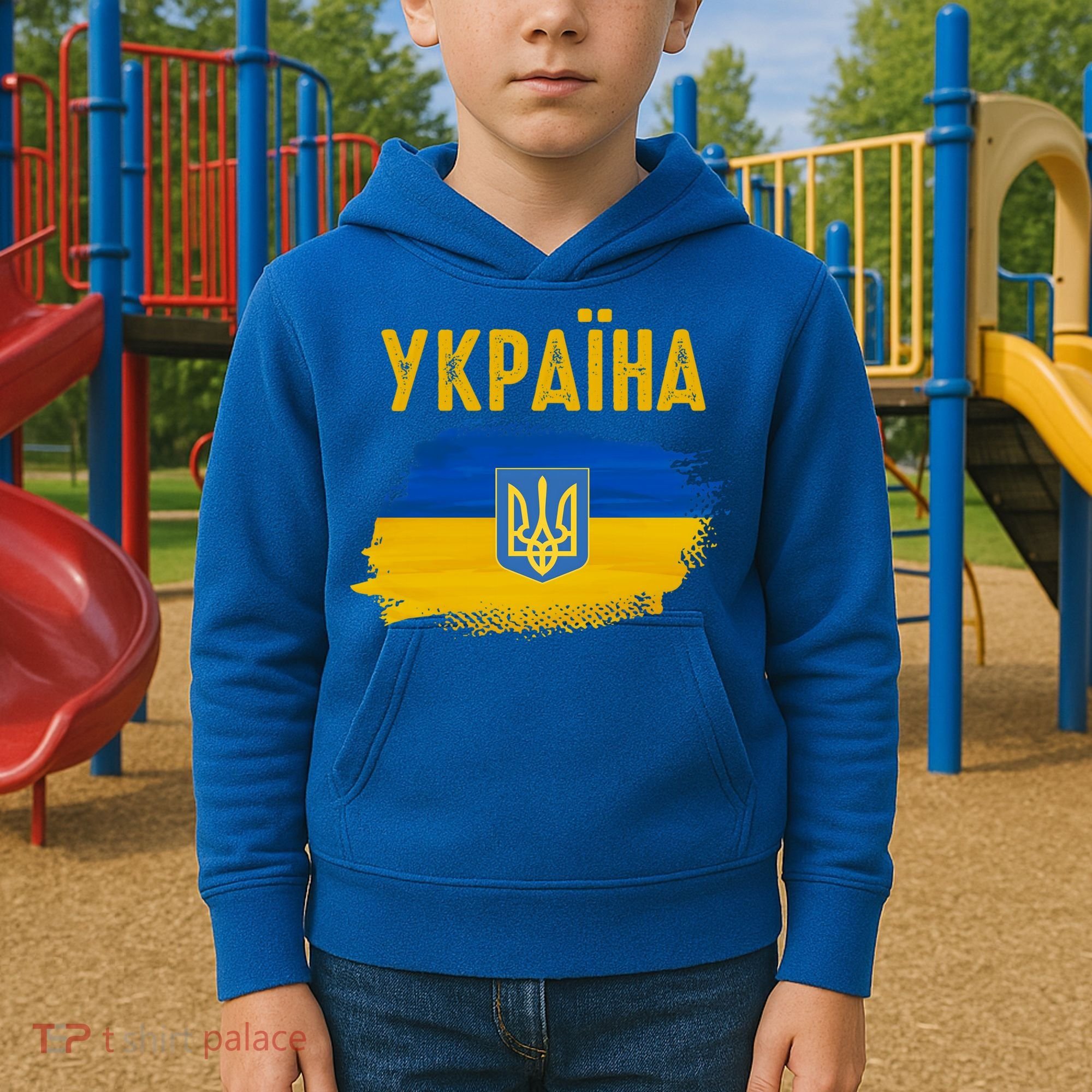 Ukraine Flag Trident Cyrillic Font Patriotic Ukrainians Gift Kids Hoodie