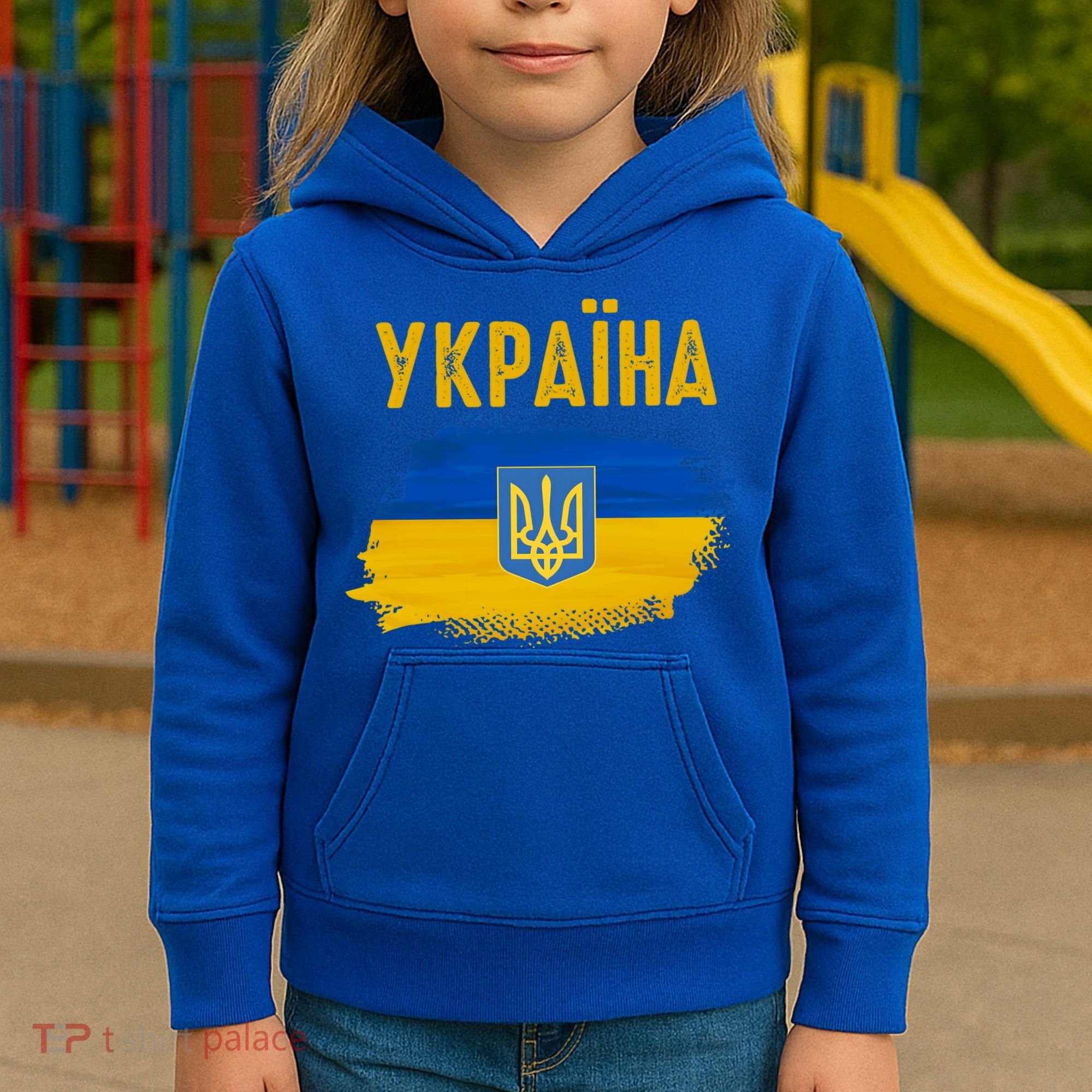 Ukraine Flag Trident Cyrillic Font Patriotic Ukrainians Gift Kids Hoodie