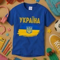 Ukraine Flag Trident Cyrillic Font Patriotic Ukrainians Gift Kids T-Shirt thumb 3