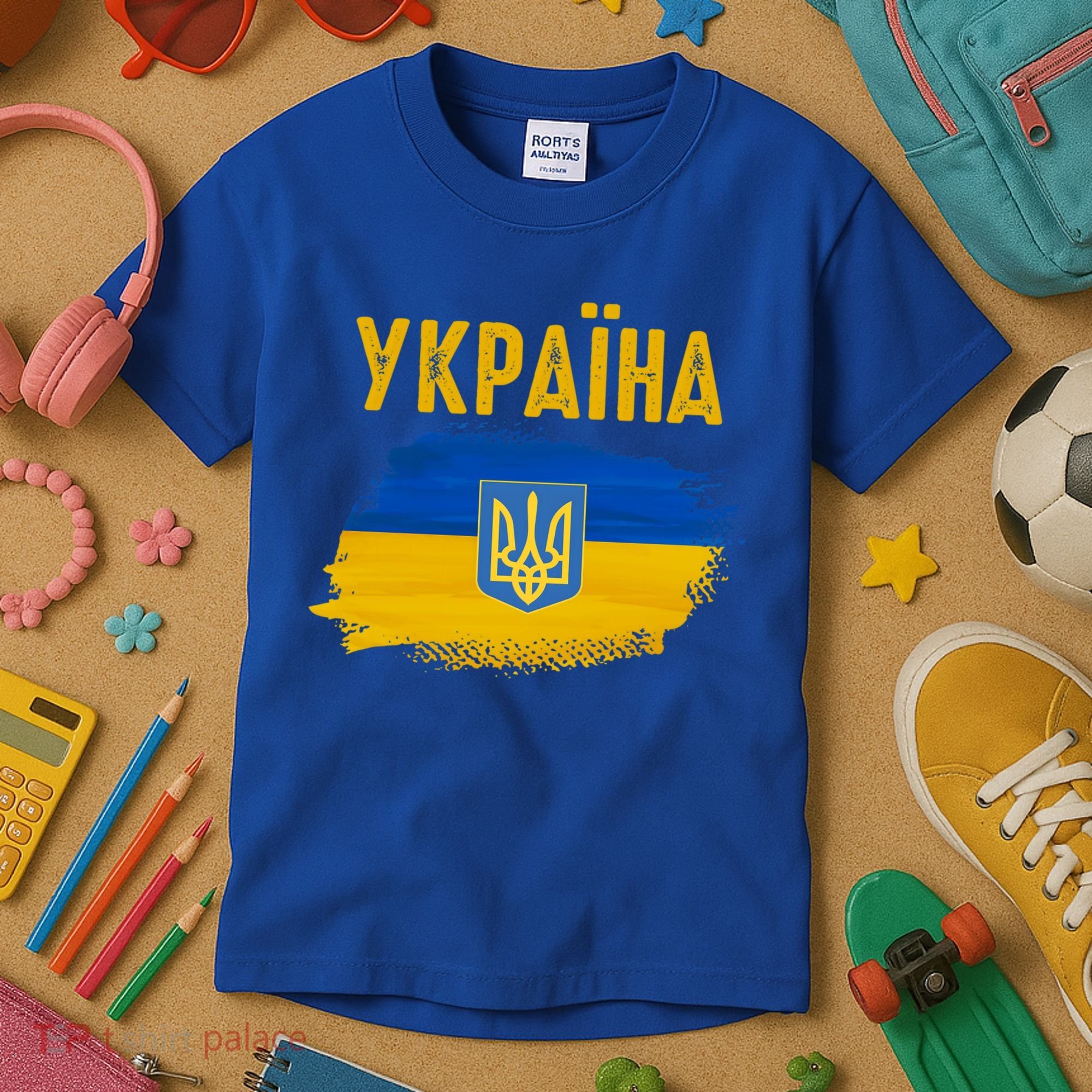 Ukraine Flag Trident Cyrillic Font Patriotic Ukrainians Gift Kids T-Shirt