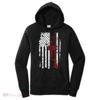 USA Flag Thin Red Line Jazz Music Gifts Trumpet Women's Hoodie thumb 0