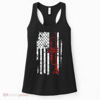 USA Flag Thin Red Line Jazz Music Gifts Trumpet Women's Tank Top thumb 0