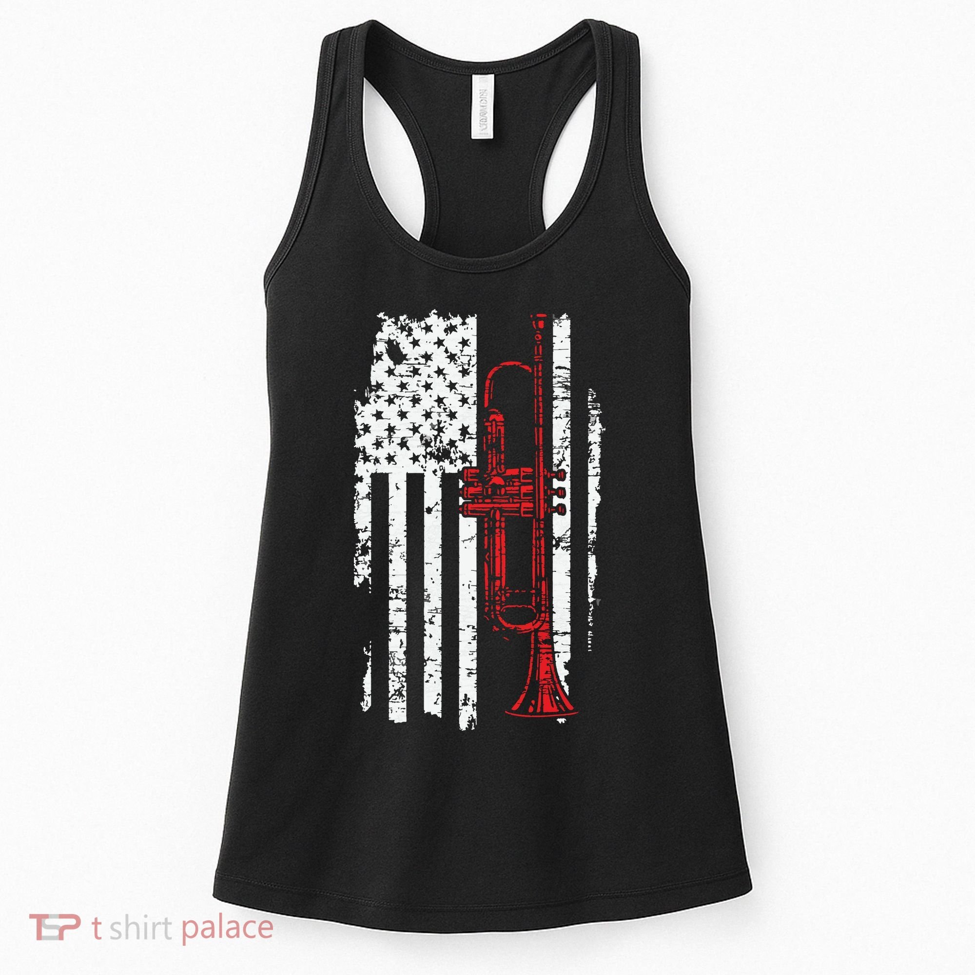 USA Flag Thin Red Line Jazz Music Gifts Trumpet Women's Tank Top