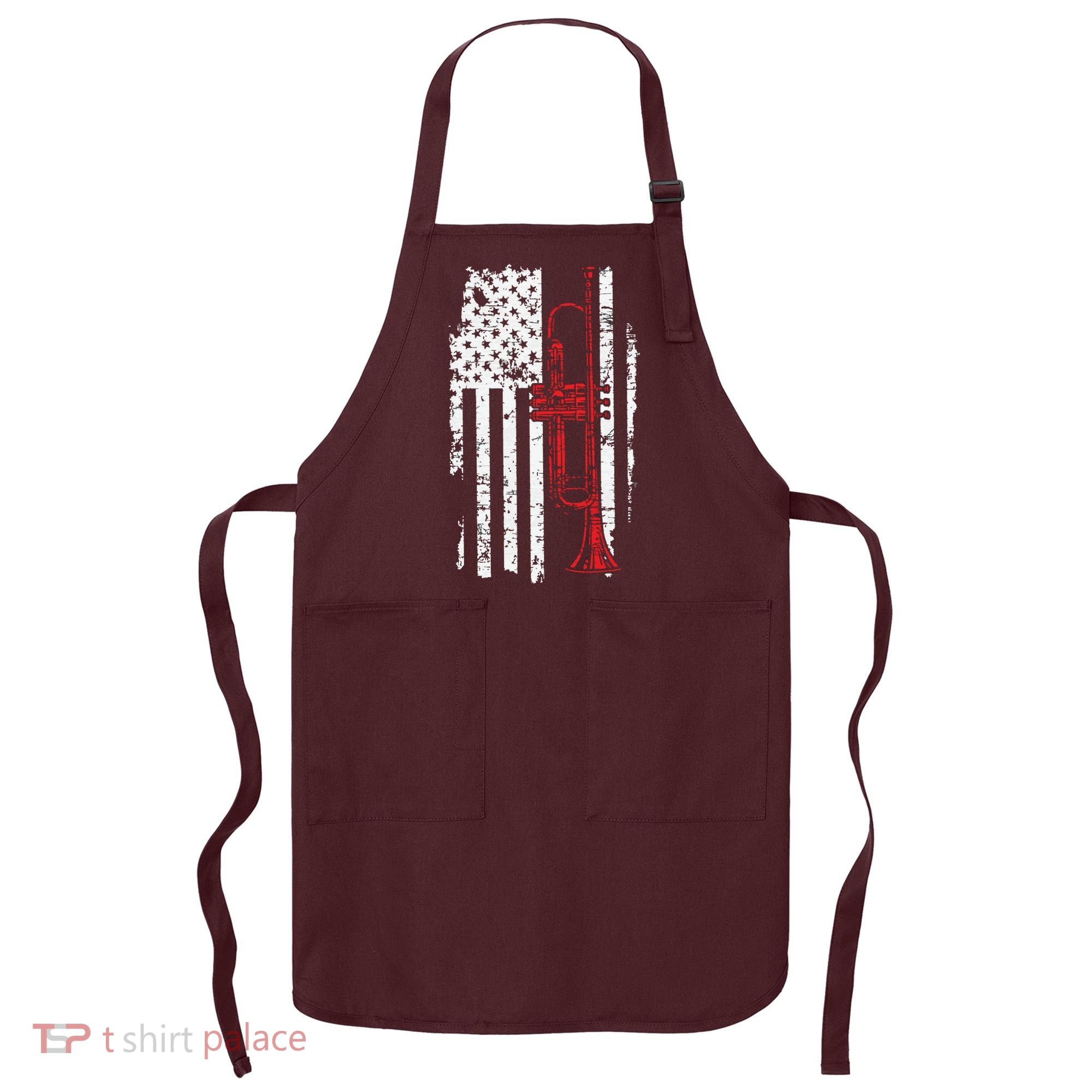USA Flag Thin Red Line Jazz Music Gifts Trumpet Apron
