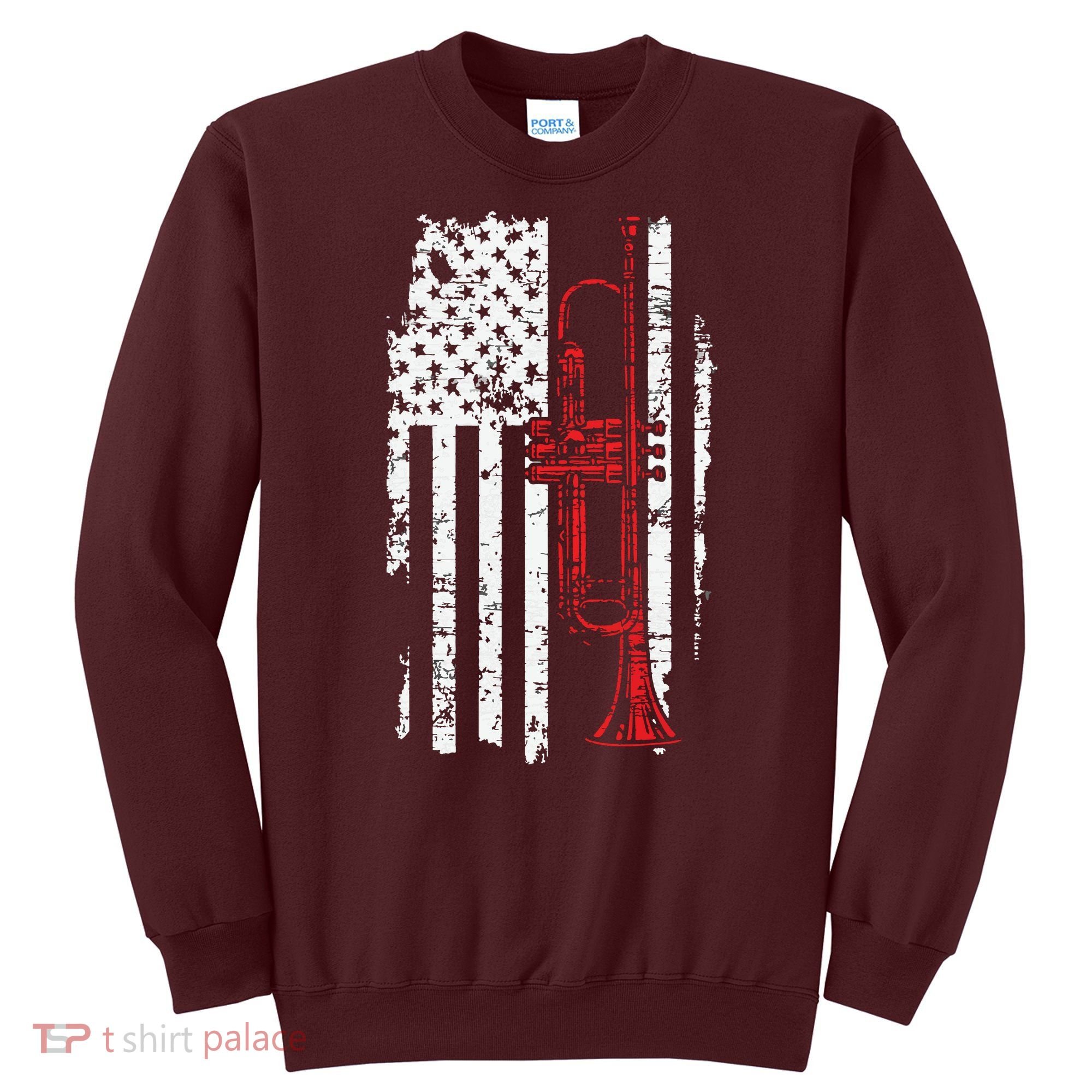 USA Flag Thin Red Line Jazz Music Gifts Trumpet Sweatshirt