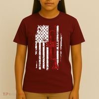 USA Flag Thin Red Line Jazz Music Gifts Trumpet T-Shirt thumb 4