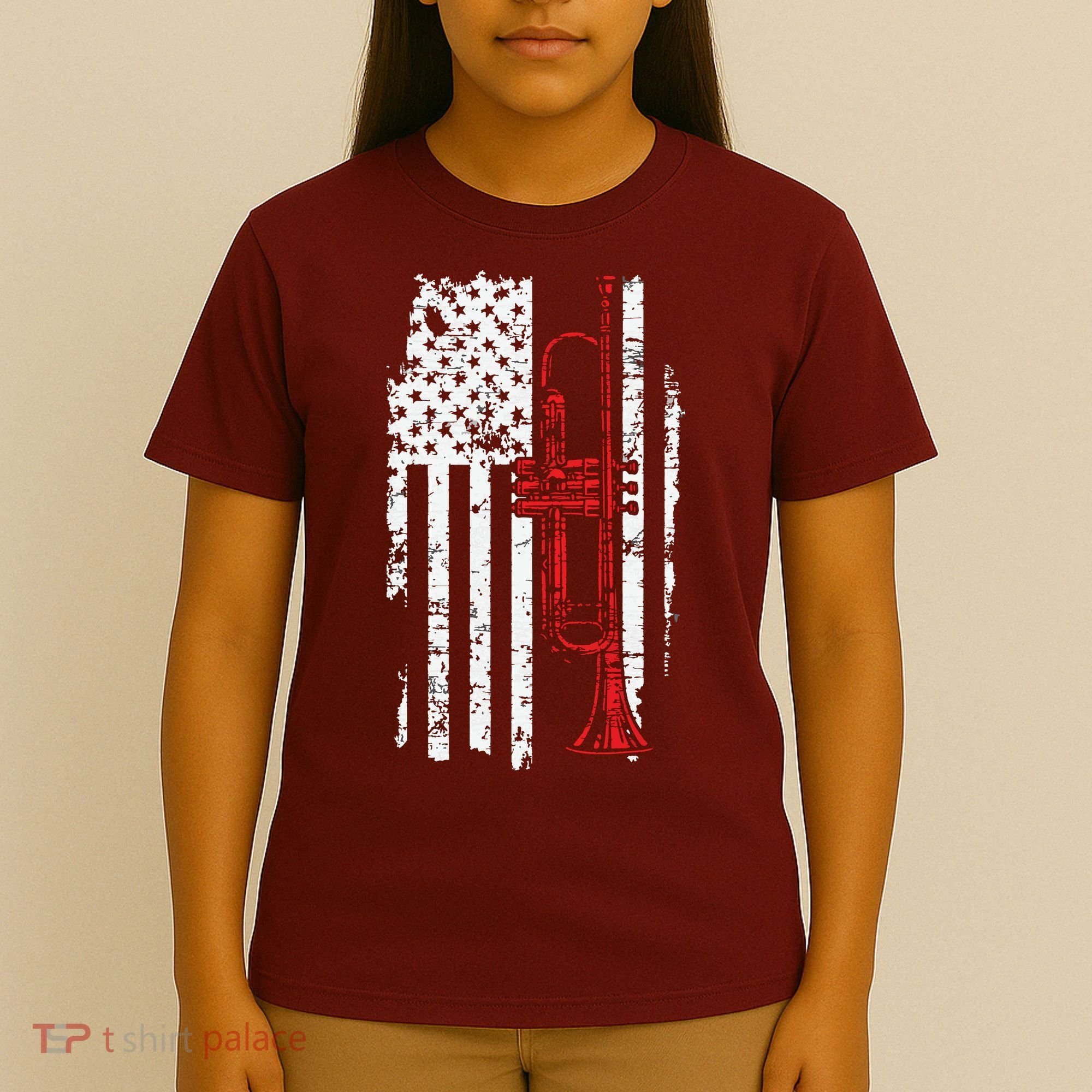 USA Flag Thin Red Line Jazz Music Gifts Trumpet T-Shirt