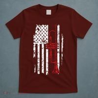 USA Flag Thin Red Line Jazz Music Gifts Trumpet T-Shirt thumb 5