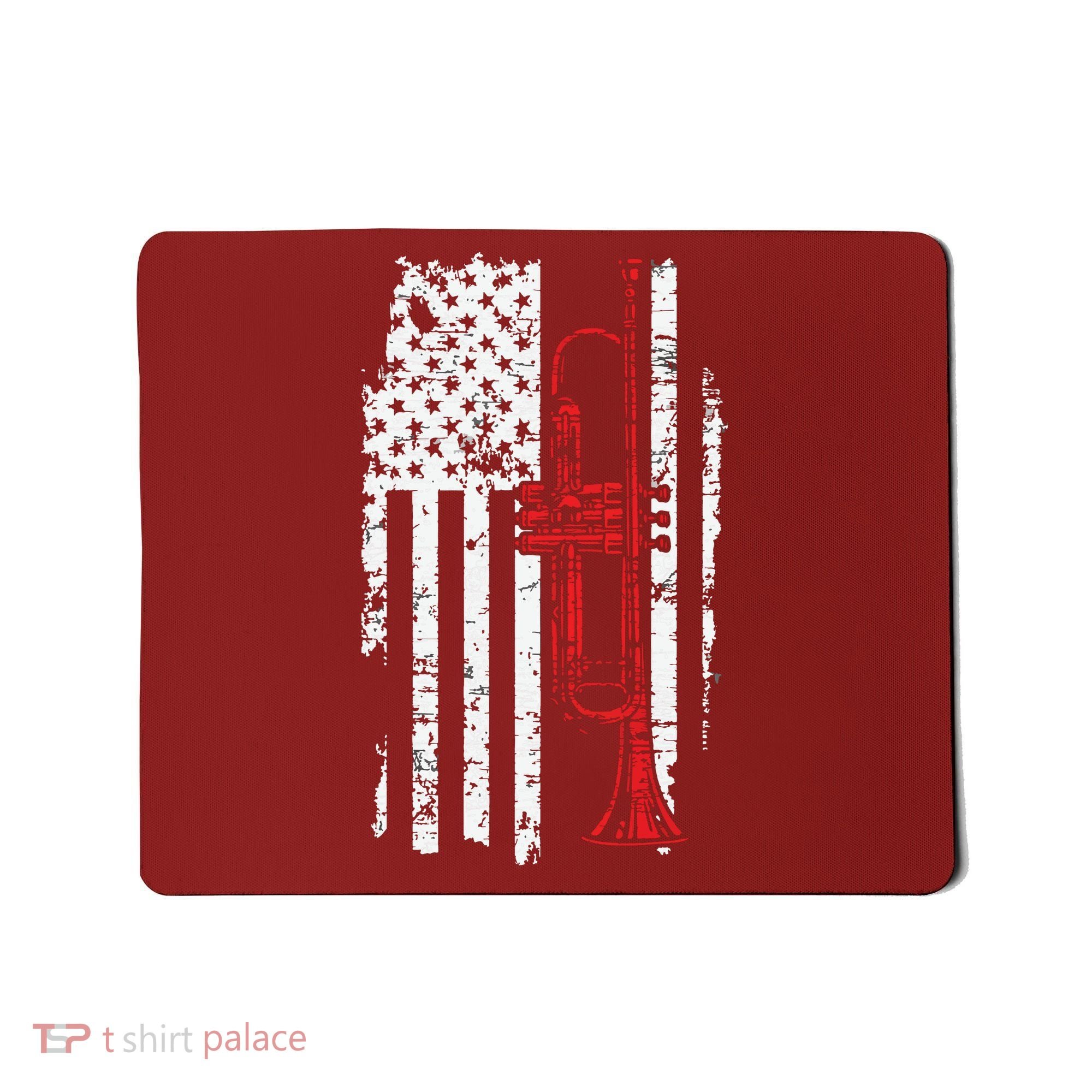 USA Flag Thin Red Line Jazz Music Gifts Trumpet Mousepad