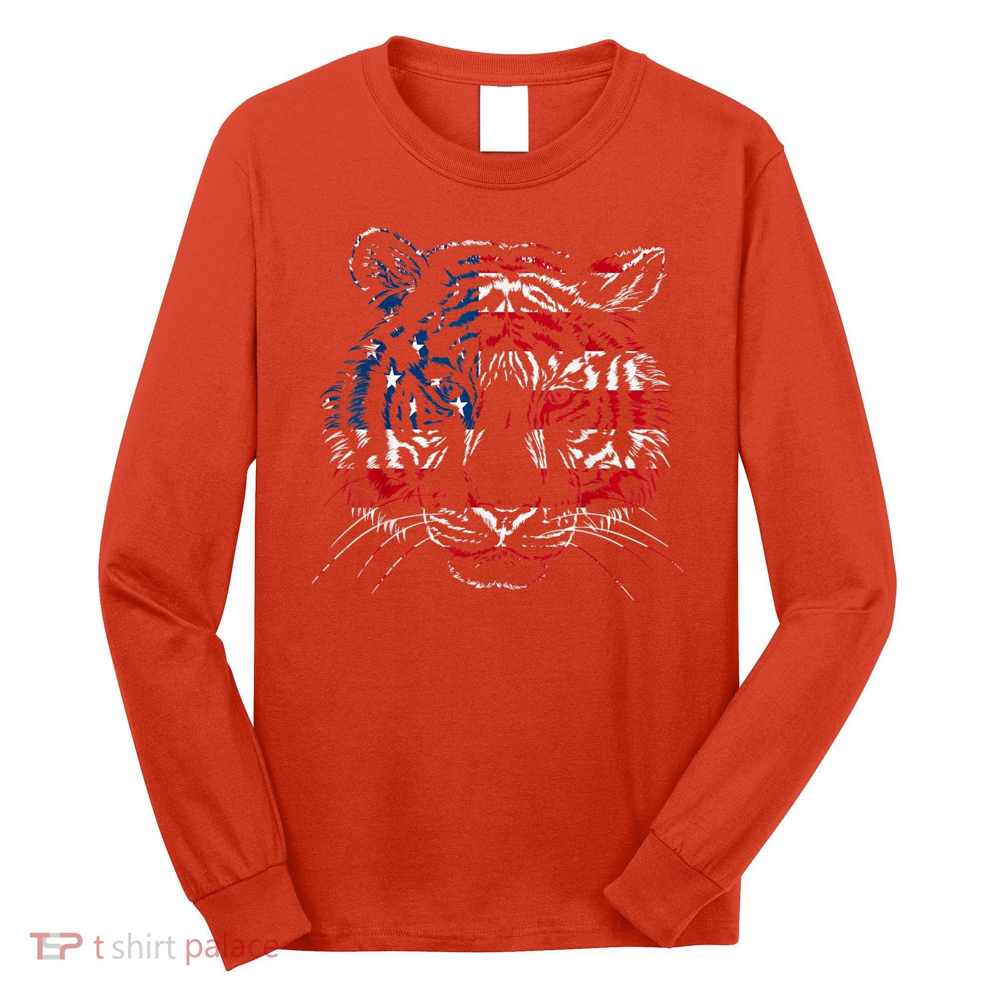 USA Flag Tiger Patriotic Independence Day 4th Of July Long Sleeve Shirt
