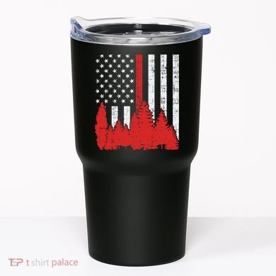 USA Flag Thin Red Line Forest Fire Wildland Firefighter Gift Tumbler