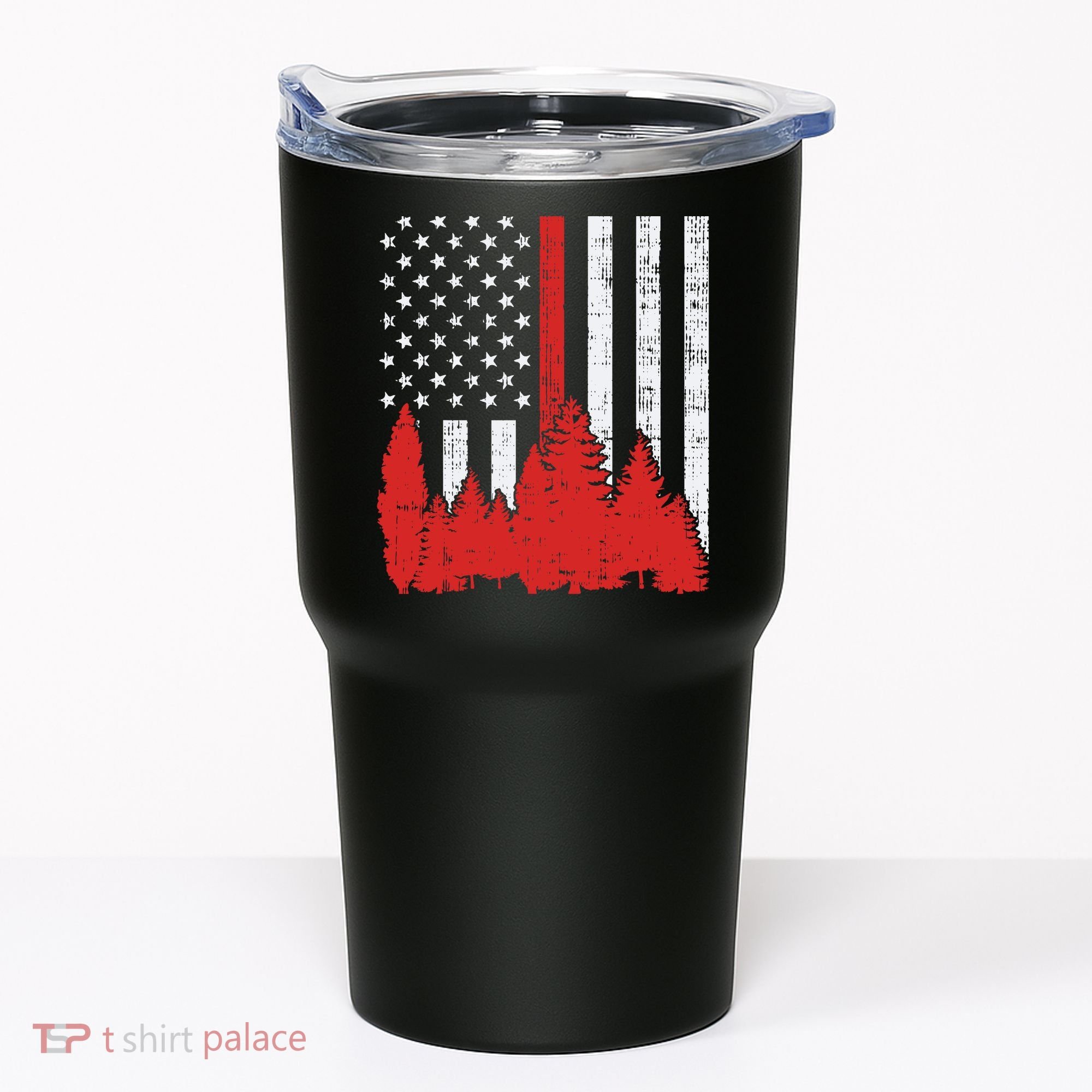 USA Flag Thin Red Line Forest Fire Wildland Firefighter Gift Tumbler