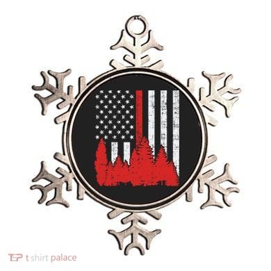 USA Flag Thin Red Line Forest Fire Wildland Firefighter Gift Ornament