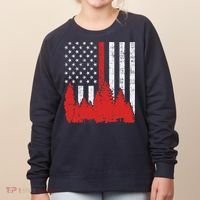 USA Flag Thin Red Line Forest Fire Wildland Firefighter Gift Women's Sweatshirt thumb 0