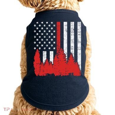 USA Flag Thin Red Line Forest Fire Wildland Firefighter Gift Doggie Tank