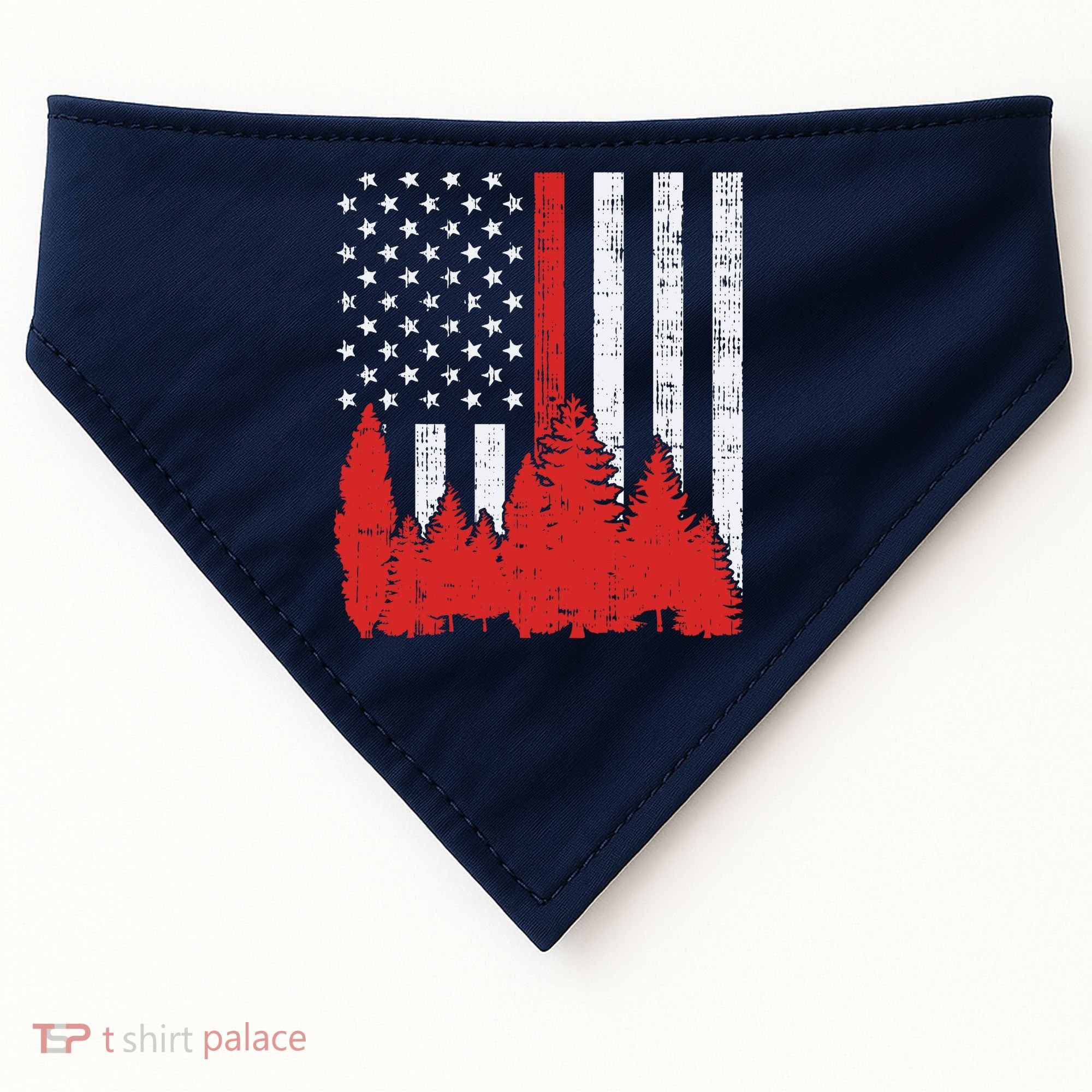 USA Flag Thin Red Line Forest Fire Wildland Firefighter Gift USA-Made Doggie Bandana