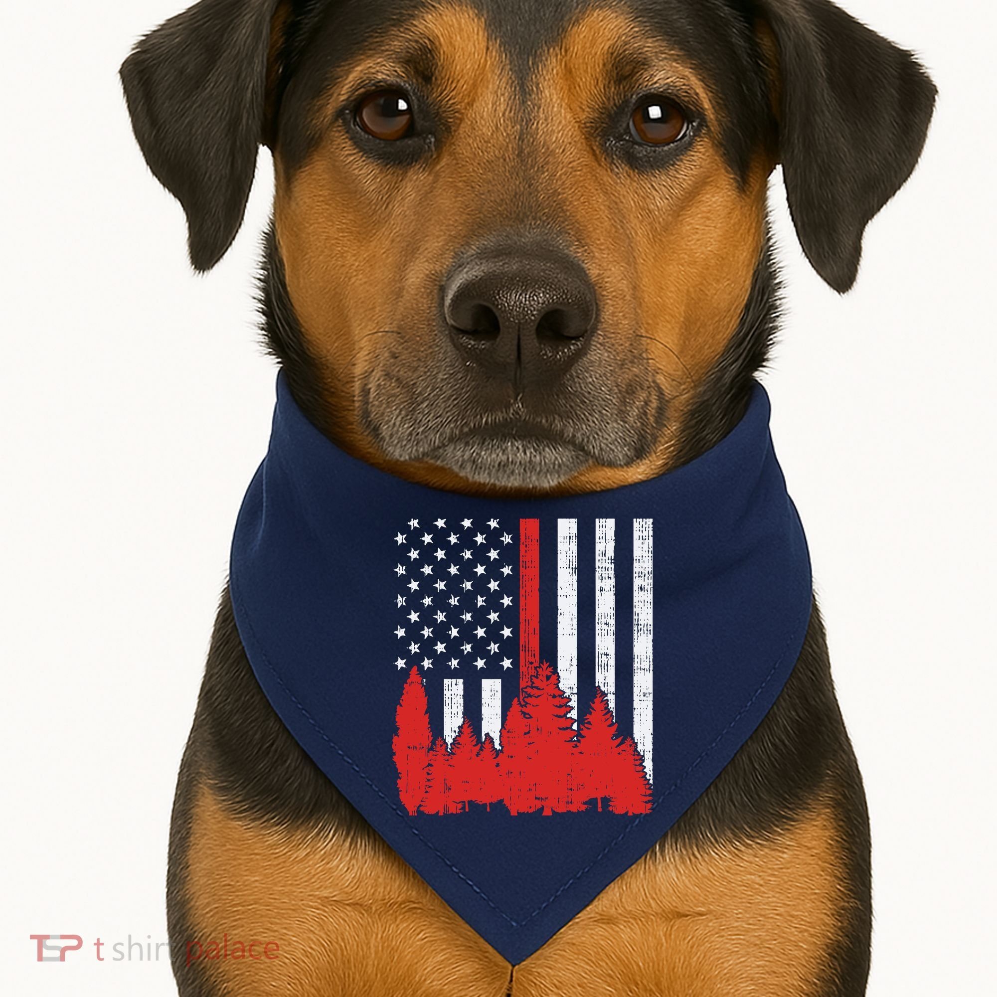 USA Flag Thin Red Line Forest Fire Wildland Firefighter Gift USA-Made Doggie Bandana