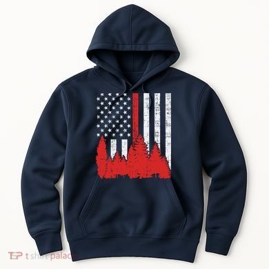 USA Flag Thin Red Line Forest Fire Wildland Firefighter Gift Hoodie