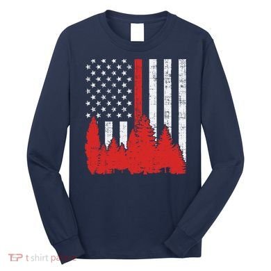 USA Flag Thin Red Line Forest Fire Wildland Firefighter Gift Long Sleeve Shirt