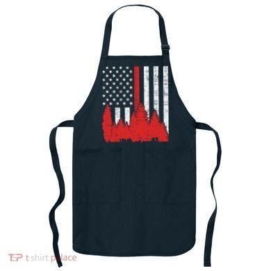 USA Flag Thin Red Line Forest Fire Wildland Firefighter Gift Apron