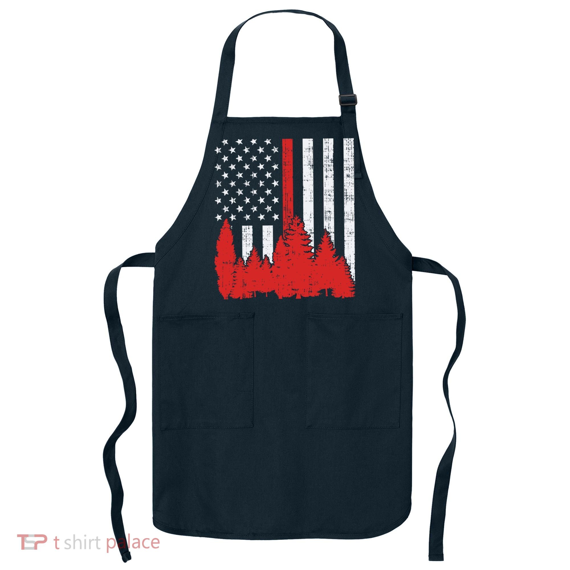 USA Flag Thin Red Line Forest Fire Wildland Firefighter Gift Apron