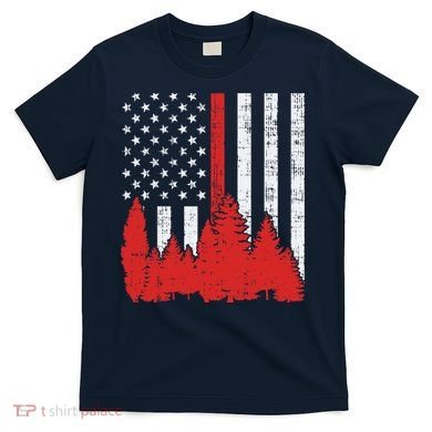 USA Flag Thin Red Line Forest Fire Wildland Firefighter Gift T-Shirt