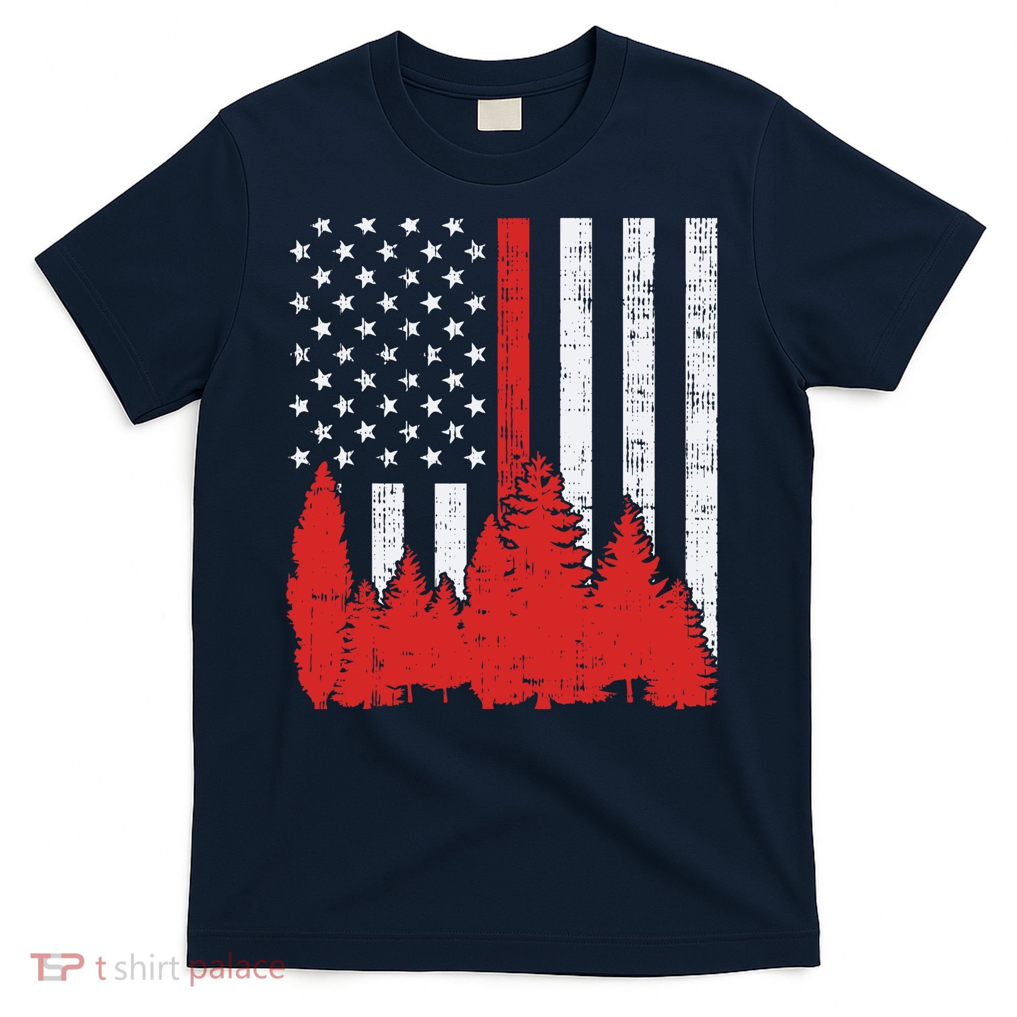 USA Flag Thin Red Line Forest Fire Wildland Firefighter Gift T-Shirt
