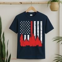 USA Flag Thin Red Line Forest Fire Wildland Firefighter Gift T-Shirt thumb 2
