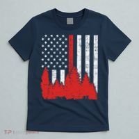 USA Flag Thin Red Line Forest Fire Wildland Firefighter Gift T-Shirt thumb 5