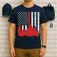 USA Flag Thin Red Line Forest Fire Wildland Firefighter Gift T-Shirt thumb 6