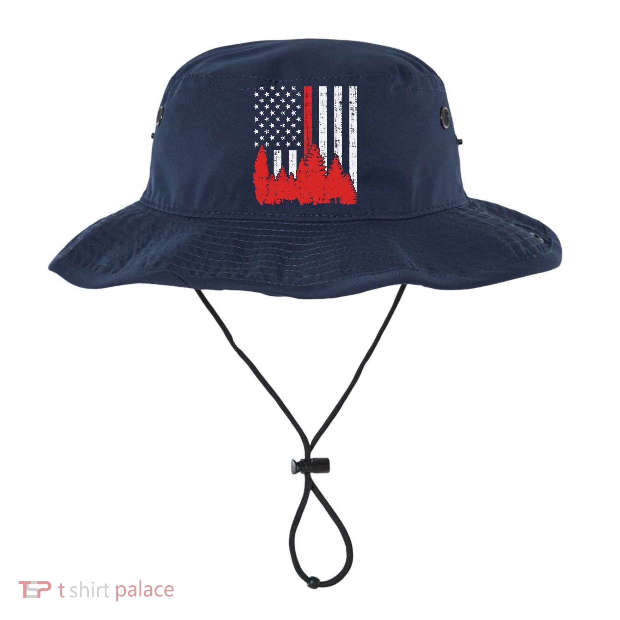 USA Flag Thin Red Line Forest Fire Wildland Firefighter Gift Bucket Hat