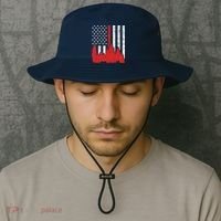 USA Flag Thin Red Line Forest Fire Wildland Firefighter Gift Bucket Hat thumb 2