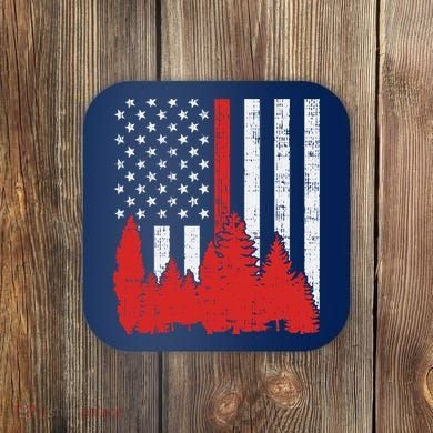 USA Flag Thin Red Line Forest Fire Wildland Firefighter Gift Coaster