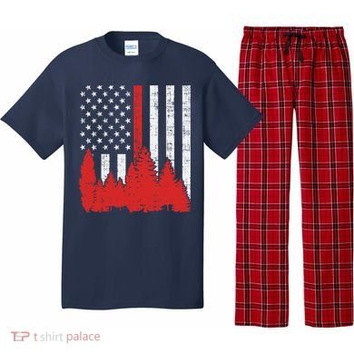 USA Flag Thin Red Line Forest Fire Wildland Firefighter Gift Pajama Set